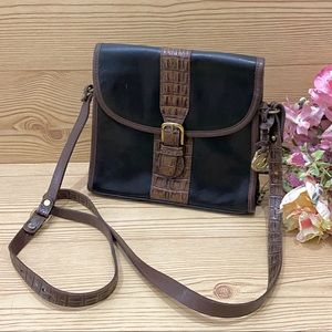 Vintage 80’s Brahmin Black/Brown Croc Leather Crossbody Bag